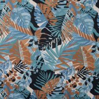 Poly Bubble Satin - Leaves, Denim
