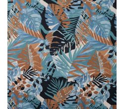 Poly Bubble Satin - Leaves, Denim
