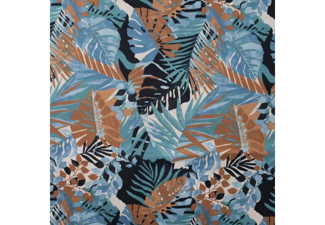 Poly Bubble Satin - Leaves, Denim