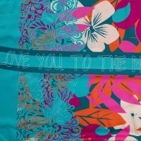 Ibiza Viscose Voile - Flowers Border Stripes Panel, Orange