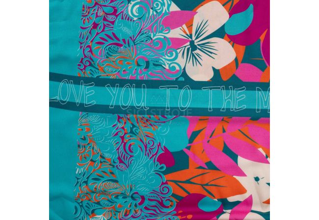 Ibiza Viscose Voile - Flowers Border Stripes Panel, Orange