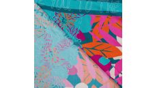 Ibiza Viscose Voile - Flowers Border Stripes Panel, Orange