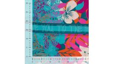 Ibiza Viscose Voile - Flowers Border Stripes Panel, Orange