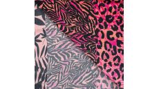 Ibiza Viscose Voile - Leopard Border Stripes Panel, Salmon