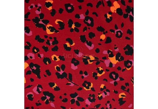 Viscose Twill Print - Leopard, Dark Red