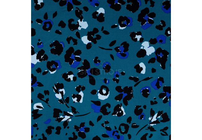 Viscose Twill Print - Leopard, Petrol