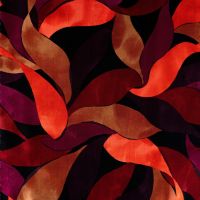 Rayon Spun Satin Print - Leaves, Dark Red