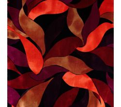 Rayon Spun Satin Print - Leaves, Dark Red