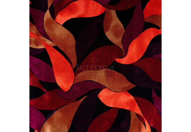 Rayon Spun Satin Print - Leaves, Dark Red