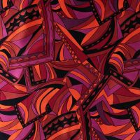 Rayon Spun Satin Print - Graphic Retro, Dark Red