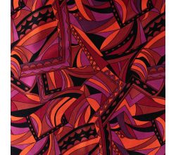 Rayon Spun Satin Print - Graphic Retro, Dark Red