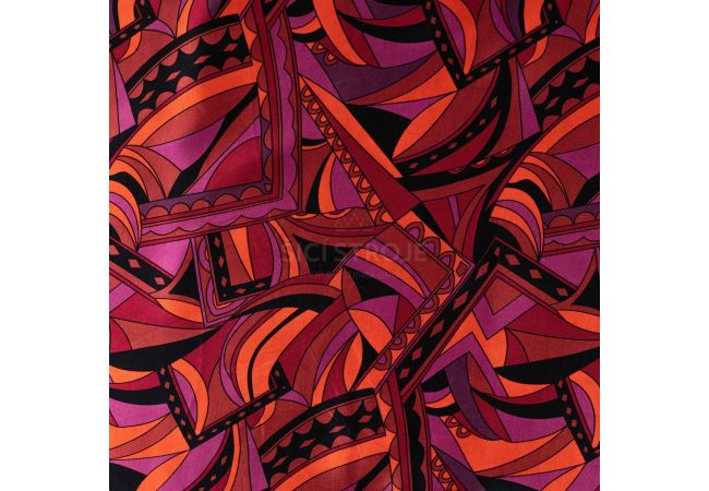 Rayon Spun Satin Print - Graphic Retro, Dark Red
