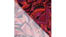 Rayon Spun Satin Print - Graphic Retro, Dark Red