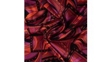 Rayon Spun Satin Print - Graphic Retro, Dark Red