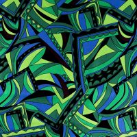 Rayon Spun Satin Print - Graphic Retro, Royal