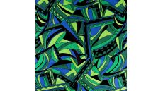 Rayon Spun Satin Print - Graphic Retro, Royal