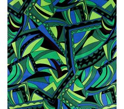 Rayon Spun Satin Print - Graphic Retro, Royal