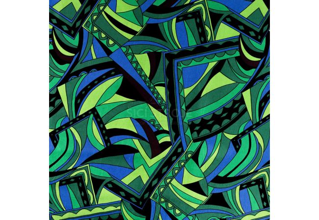 Rayon Spun Satin Print - Graphic Retro, Royal