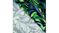 Rayon Spun Satin Print - Graphic Retro, Royal