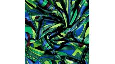 Rayon Spun Satin Print - Graphic Retro, Royal