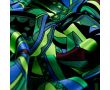 Rayon Spun Satin Print - Graphic Retro, Royal