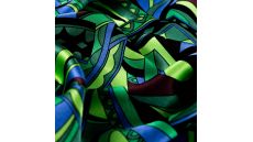 Rayon Spun Satin Print - Graphic Retro, Royal