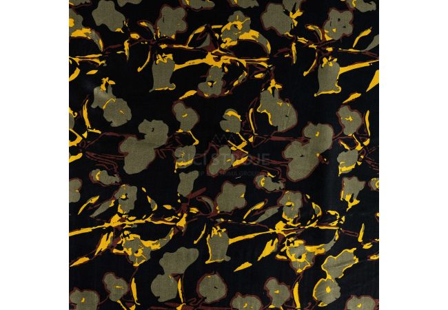 Rayon Spun Satin Print - Flowers, Khaki