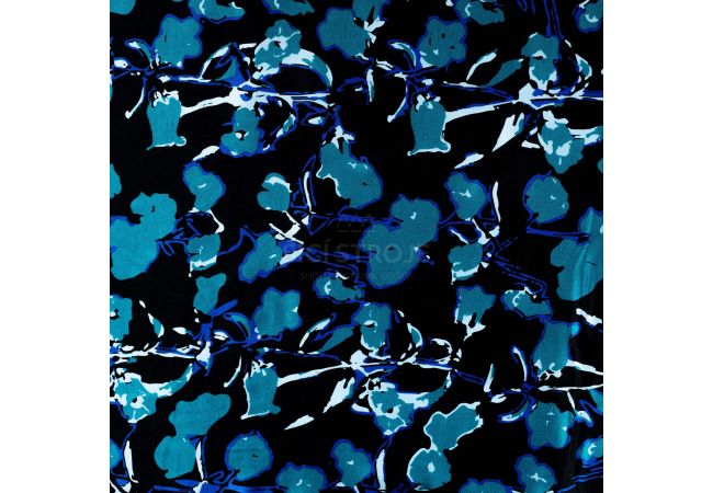 Rayon Spun Satin Print - Flowers, Light Petrol
