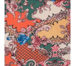 Viscose Chally, Flowers, Orange Green