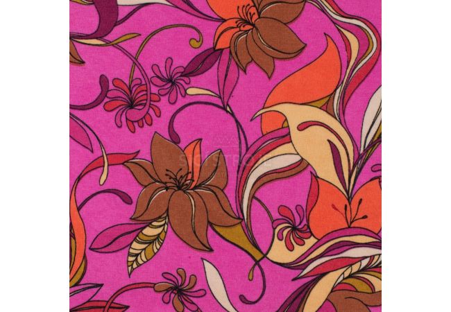 Viscose/Sp Jersey Print - Flowers, Fuchsia