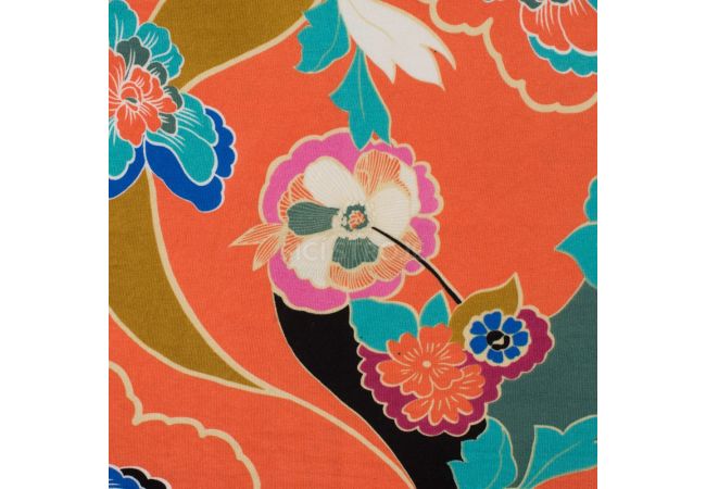 Viscose/Sp Jersey Print - Flowers, Peach