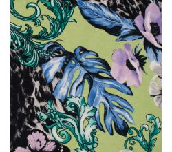 Viscose/Sp Jersey Print - Flowers, Lime