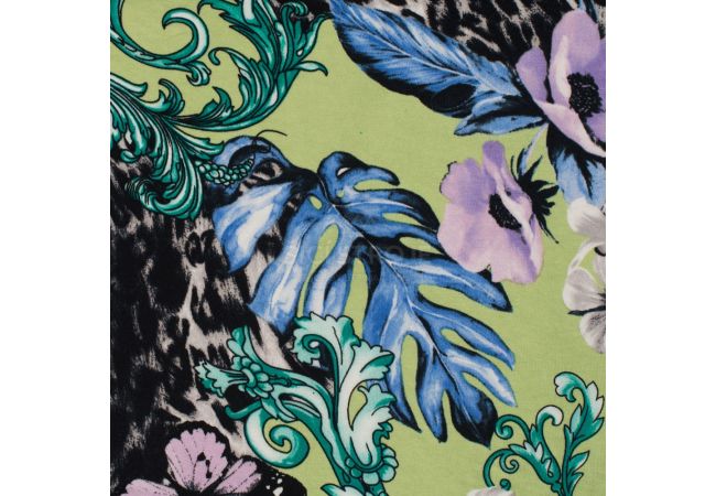 Viscose/Sp Jersey Print - Flowers, Lime