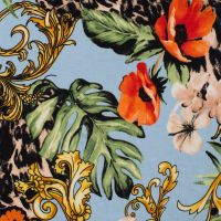 Viscose/Sp Jersey Print - Flowers, Aqua