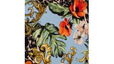 Viscose/Sp Jersey Print - Flowers, Aqua