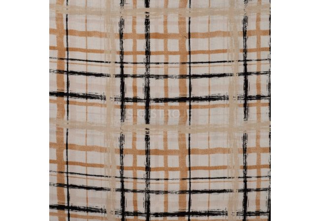 Linnen Viscose Print - Hand Painted Check, Sand