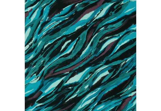 Viscose Twill Print - Waves, Petrol