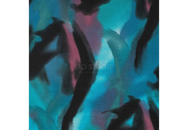 Viscose Stretch Print - Dusty Flames, Petrol