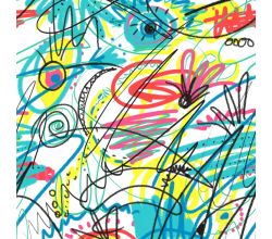 French Terry Print - Sketching Print, White