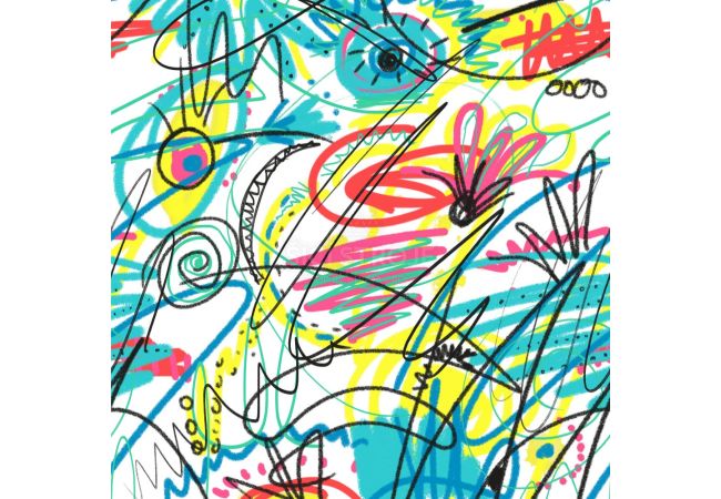 French Terry Print - Sketching Print, White