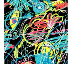 French Terry Print - Sketching Print, Black