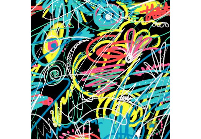 French Terry Print - Sketching Print, Black
