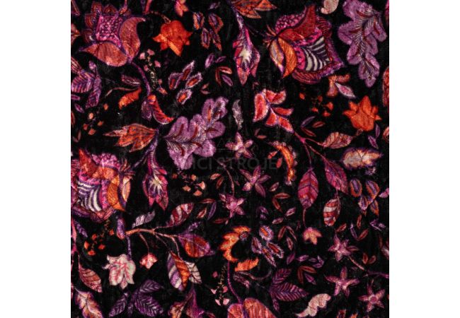 Velour Quilt Karola Print - Flowers, Fuchsia