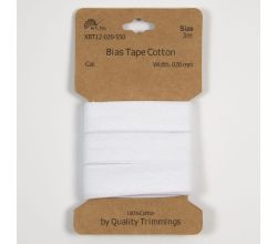 Bavlnený šikmý prúžok, 20 mm, 3 m - biela