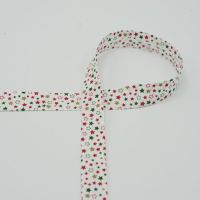 Šikmý prúžok s vianočným motívom, 18 mm - hviezdy, biela