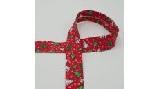 Šikmý prúžok s vianočným motívom, 30 mm - stromčeky, červená