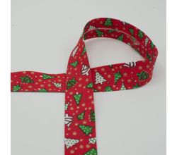 Šikmý prúžok s vianočným motívom, 30 mm - stromčeky, červená