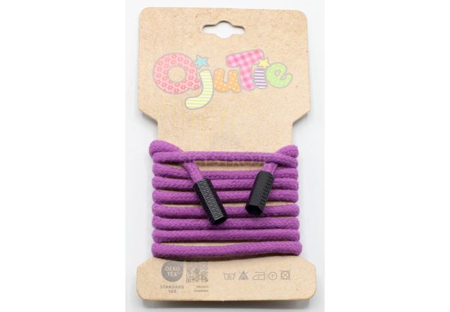 Odevná okrúhla šnúra s koncovkami, 5 mm, 1,15 m - fialová