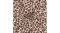Úplet French Terry počesaný s potlačou - leopardí, hnedá