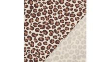 Úplet French Terry počesaný s potlačou - leopardí, hnedá
